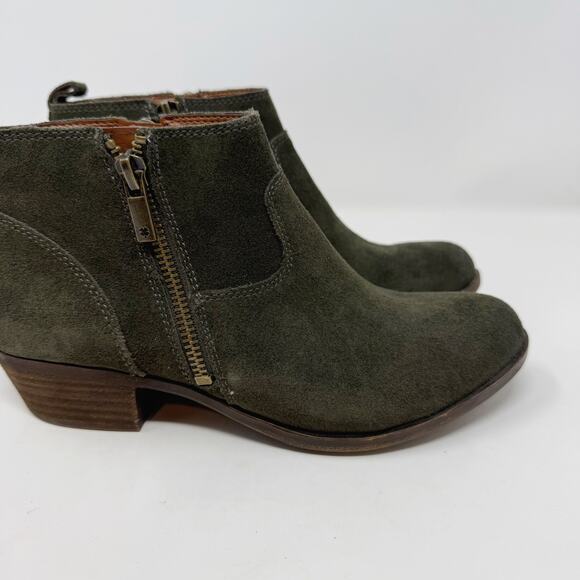 Lucky Brand Womens 7 Green Suede Leather LK Benniee Ankle Booties Block Heel - Picture 2 of 12